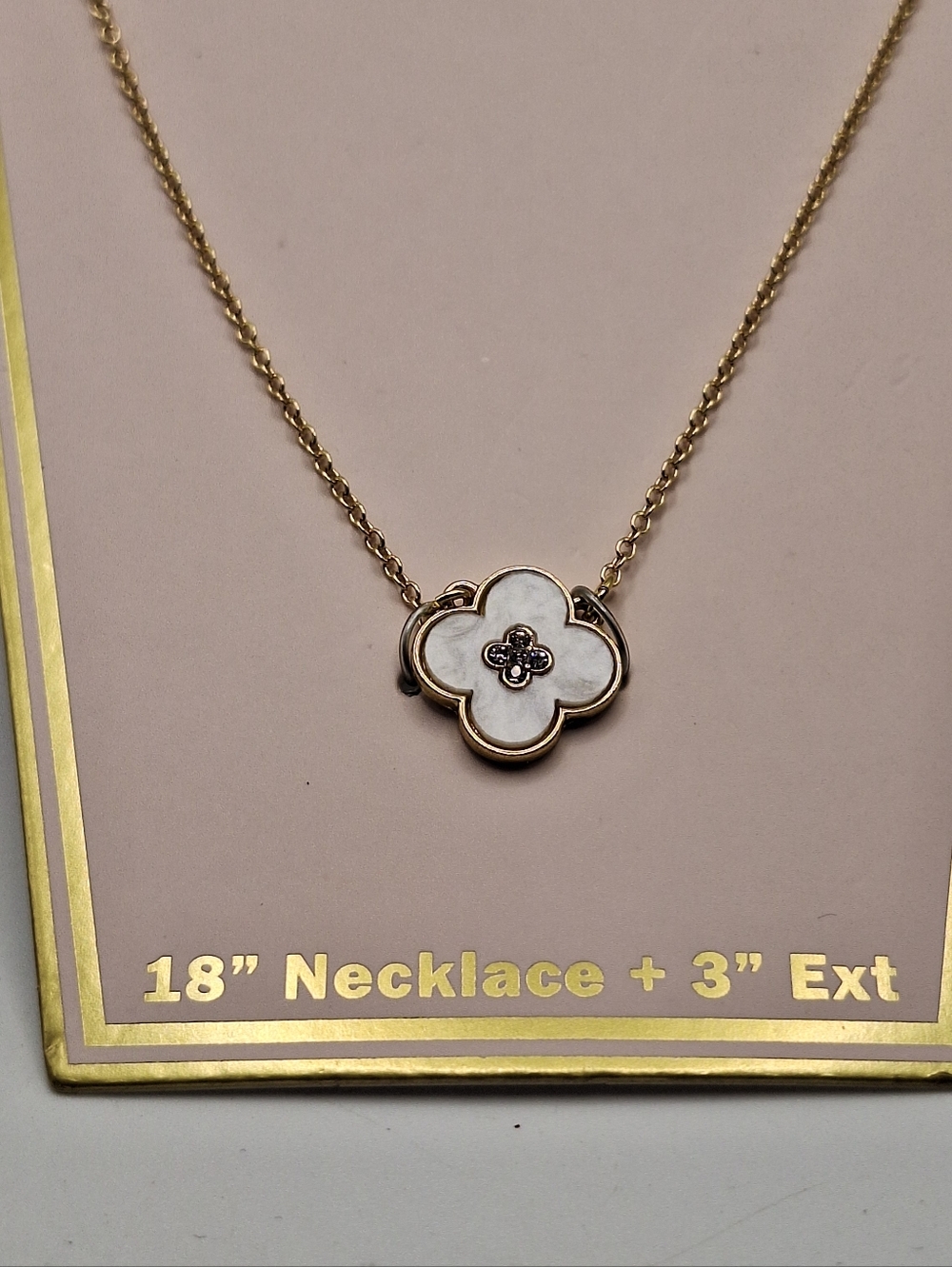 Gold Clover Pendant Necklace White Enamel Dainty Minimal Layering Necklace 18” - Picture 5 of 8